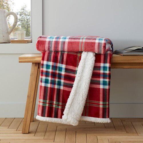 Catherine Lansfield Rdeča odeja iz sherpa flisa 130x170 cm Kelso Check &amp;ndash; Slike
