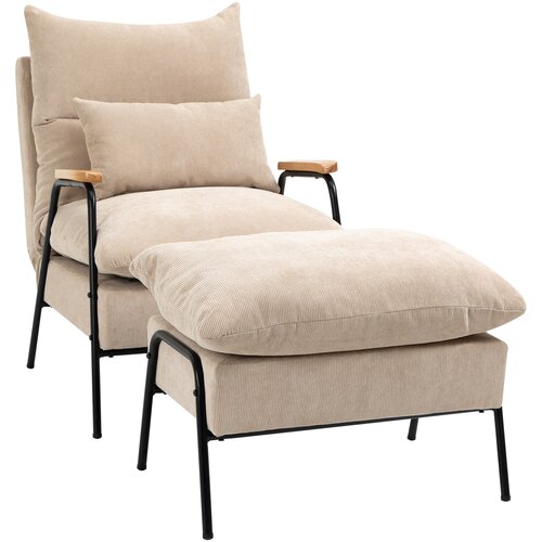 HOMCOM sprostitveni naslonjač s stolčkom vrvasta tkanina, pena 91,5D x 68&Scaron; x 88V cm Bež, (5000242824) Cene