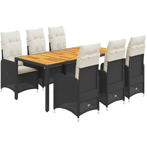  7-dijelni vrtni bistro set od poliratana s jastucima crni Crna 190 x 90 x 75 cm Slike