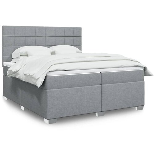 VidaXL Box spring postelja z vzmetnico svetlo siva 200x200 cm blago Slike