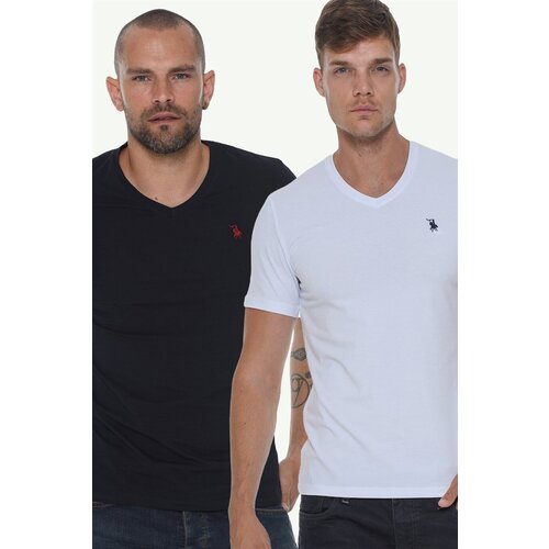 Dewberry DOUBLE SET T8568 V-NECK MEN&amp;#039;S T-SHIRT-WHITE - NAVY BLUE Slike