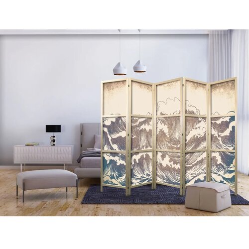  Japanski paravan - Turbulent Ocean - High Waves in Brown And Navy Colors on a Beige Background in Vintage Style 225x172 Cijene