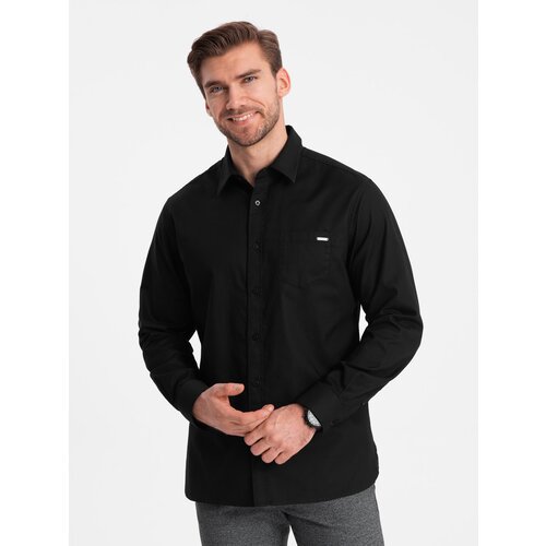 Ombre Men's cotton shirt with pocket REGULAR FIT - black Cene