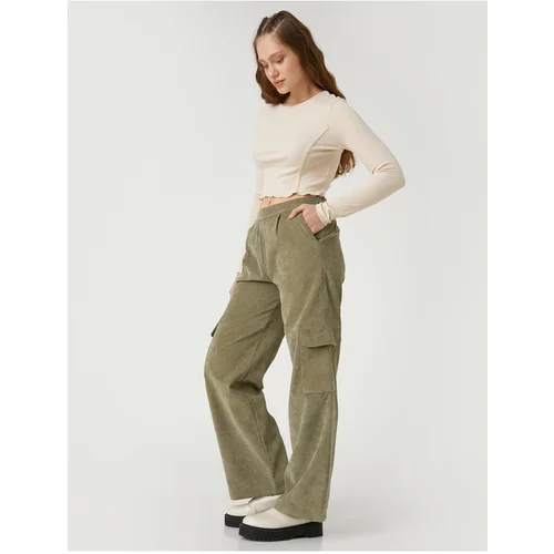 Koton Velvet Cargo Trousers Waist Elastic Pocket Detailed