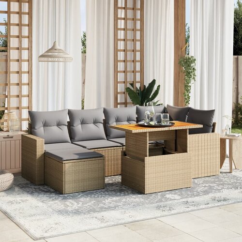 vidaXL 7-dijelni set vrtnih sofa od poliratana s jastucima bež Cijene