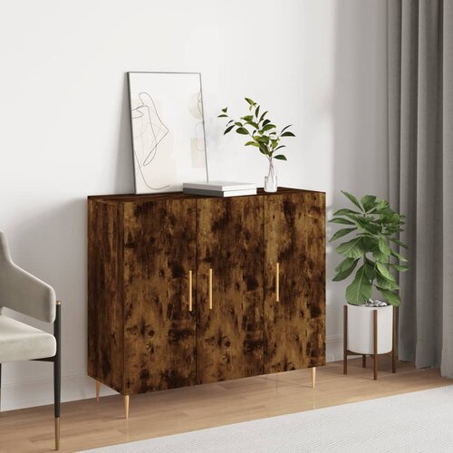vidaXL Komoda dimljeni hrast 90x34x80 cm konstruiran les Cene