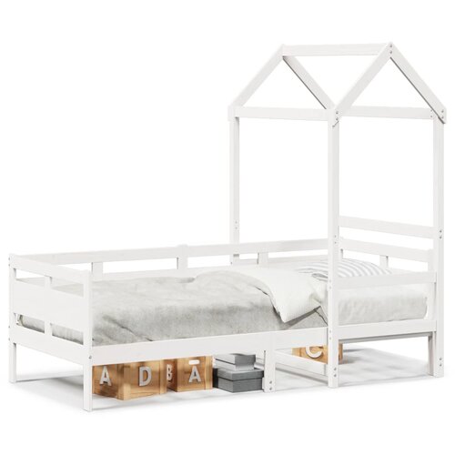 VidaXL Dnevni krevet s krovom bijeli 90x200 cm od masivne borovine Slike