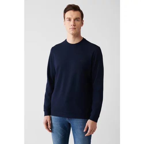 Avva Men's Navy Blue Interlock Fabric Crew Neck Printed Standard Fit Regular Cut Sweatshirt