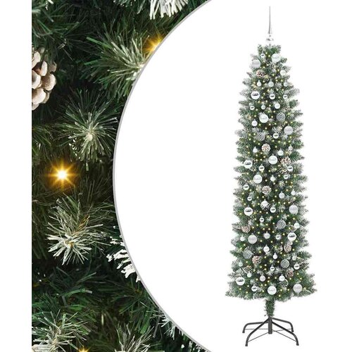 VidaXL Umjetno vitko božićno drvce s stalakom Zelena i bijela 210 cm Slike