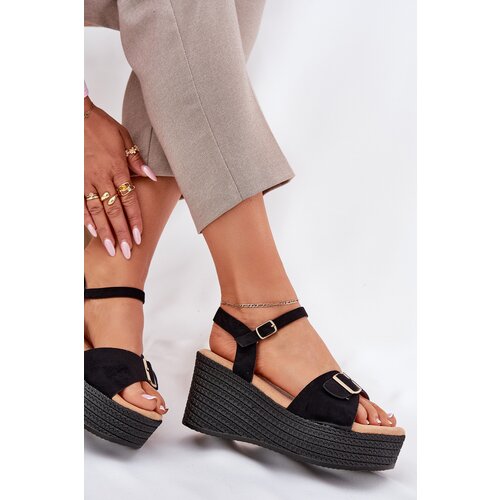 Boto Wedge Sandals For Women With Buckle Black Liniella Slike