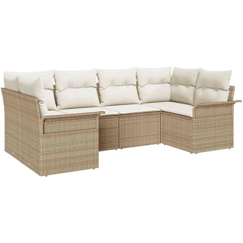 vidaXL Vrtna sedežna garnitura z blazino 6 pcs Bež Poly ratan, (5000143230) Cene