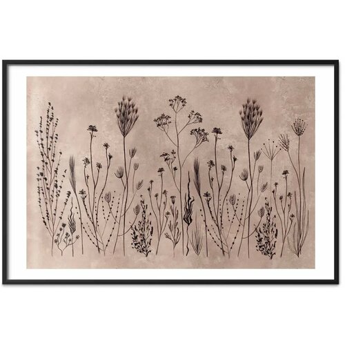  Plakat Field Flowers - black plants on a lime wash background 90x60 Crni okvir s margom Cijene