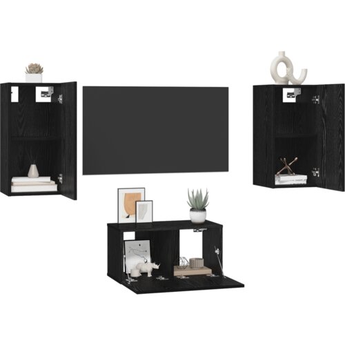 vidaXL Set TV komoda s policom s pohranom s vratima 3 pcs Crni hrast 60 x 30 x 30.5 cm Cene