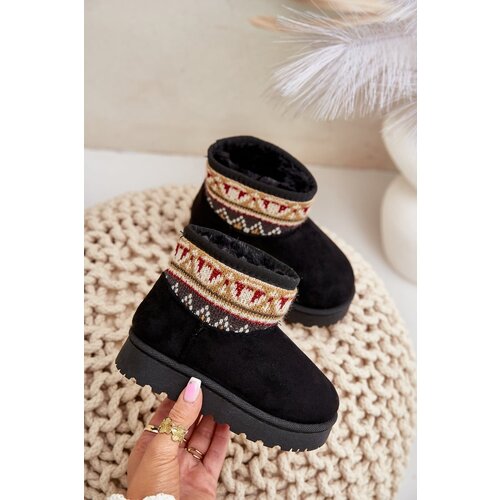 FR1 Slip On Snow Boots For Children With Patterned Insert Insulated With Fur Black Mirirae Cene