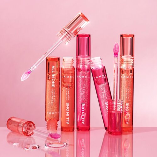 LAMEL All in One Lip Tinted Plumping Oil tonirno olje za ustnice za povečanje volumna № 402 Pink Sparkle 3 ml Slike