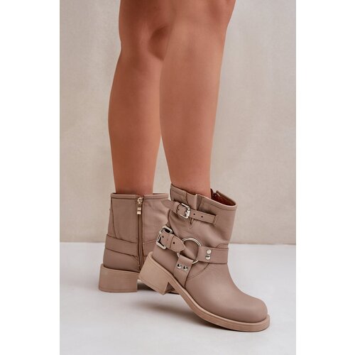 Zazoo Leather Women&amp;#039;s Ankle Boots On Low Block Heel With Straps 3644 Beige Slike