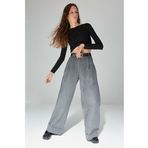 Trendyol limited edition anthracite high waist trousers Slike