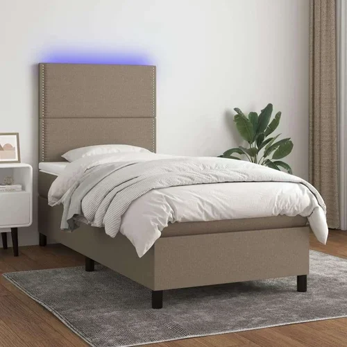  Box spring postelja z vzmetnico LED taupe 90x200 cm blago, (20901281)