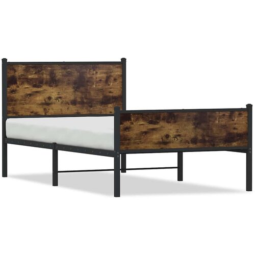 Maison Chic Kovinski Posteljni okvir - Dvoposteljna postelja - Zakonska postelja brez vzmetnice dimljen hrast 107x203cm, (21693600) Slike
