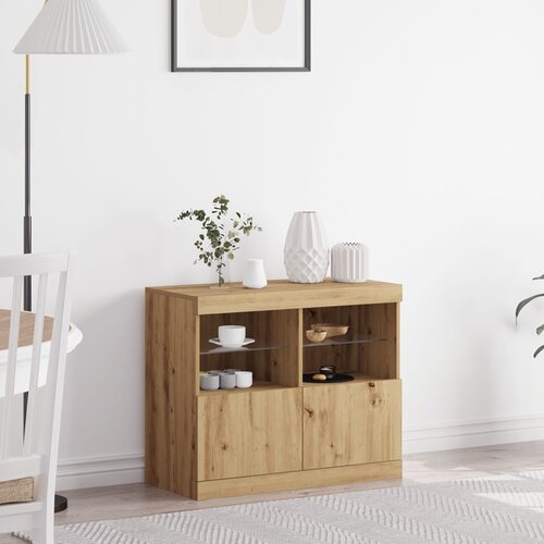 VidaXL Sideboard Hrastovina Konstruirano drvo, Staklo Srednji Sideboard Slike