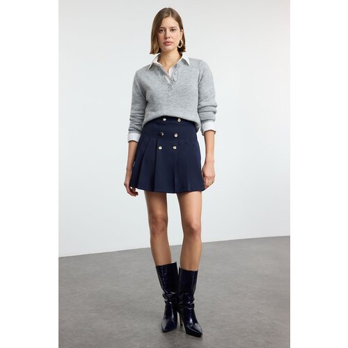 Trendyol Navy Blue Button Detail Pleated Skirt Slike