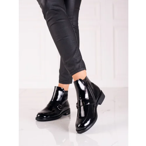 W. POTOCKI black lacquered ankle boots w. potocki