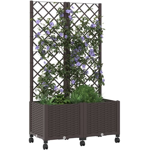  Vrtni saksija s re&amp;scaron;etkom i kotačima Smeđa 80 x 40 x 146 cm PP Slike
