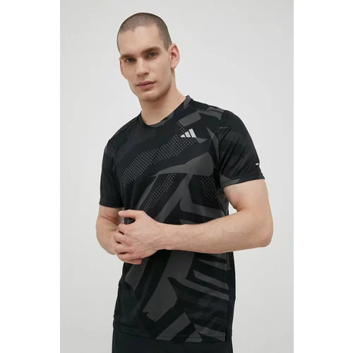Adidas Kratka majica za tek Own the Run Seasonal črna barva
