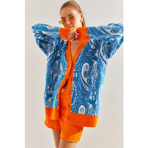 Bianco Lucci Women's Multi Patterned Oversize Knitwear Cardigan Slike