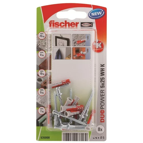 Fischer Vložki Duopower z vijaki z L kavljem (5 x 25 mm, 8 kosov)