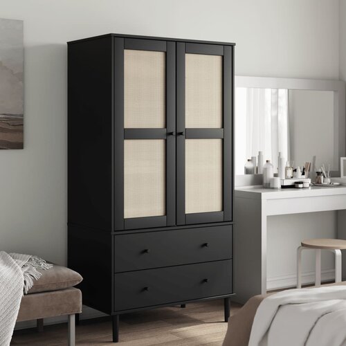 VidaXL Garderobna omara SENJA videz ratana črna 90x55x175 cm borovina Slike