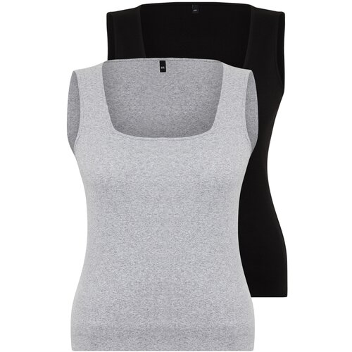 Trendyol Curve Black-Grey Basic Ribbed Knit 2-Pack Square Neck Undershirt Slike