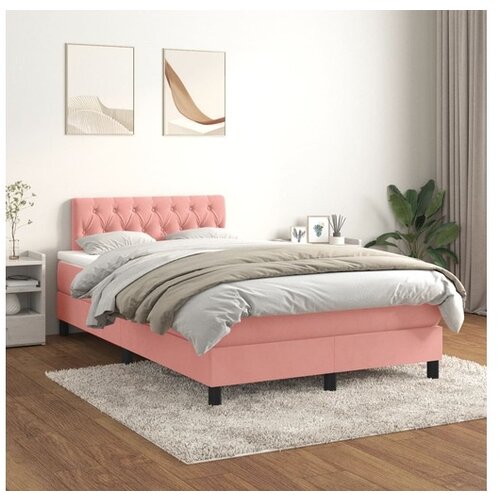 VidaXL Box spring postelja z vzmetnico roza 120x200 cm žamet Slike