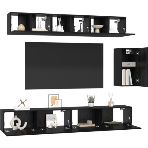 VidaXL Komplet TV omaric s polico Drugo 6 pcs Črni hrast 100 x 30 x 30 cm Slike