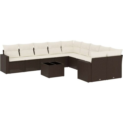 VidaXL 11-dijelni set vrtnih sofa od poliratana s jastucima smeđi Slike