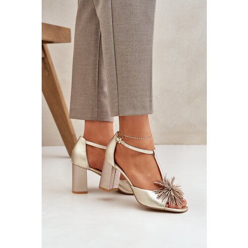 Laura Messi Leather sandals with heel decoration 2758 Gold Slike