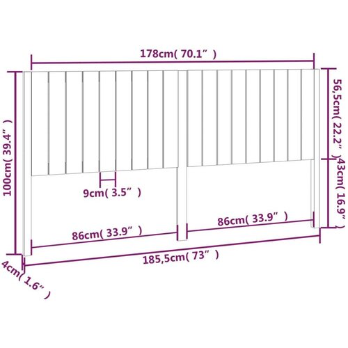 VidaXL uzglavlje za krevet 185,5 x 4 x 100 cm od masivne borovine Slike