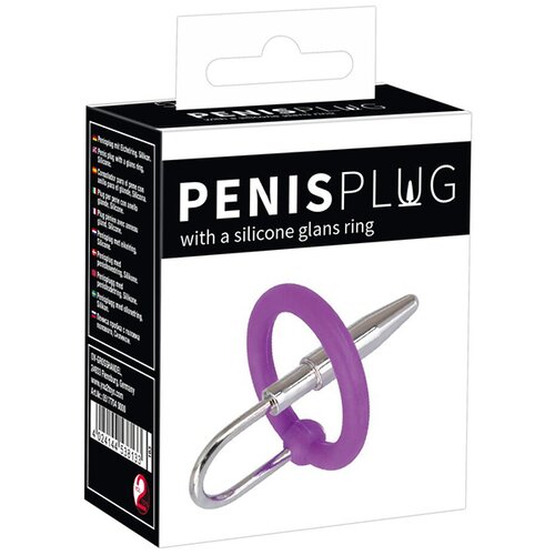 Penis Plug silikonski obroček z uretralnim stožcem (vijolično-srebrni) Slike