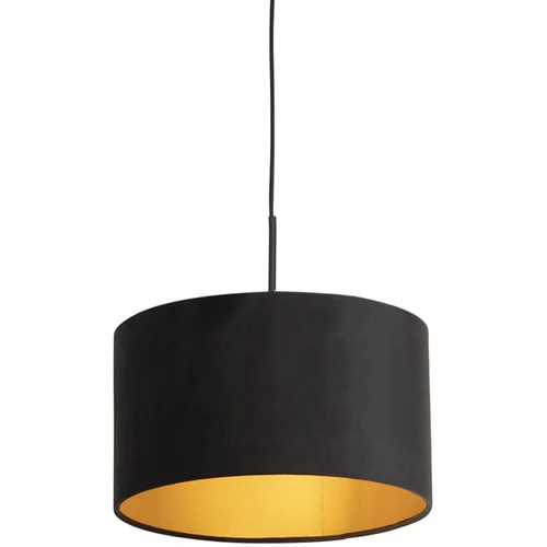 QAZQA Viseča svetilka z velur odtenkom črna z zlatom 35 cm - Combi