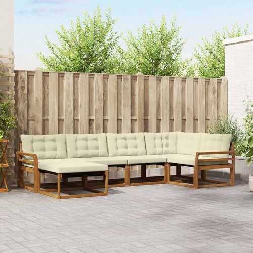  Set vanjskih sofa 6 kom. Prirodna i krem Čvrsto drvo akacije Smeđa 329 x 170,5 x 73 cm Slike
