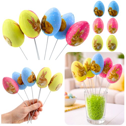  Easter Eggs On A Wire Pick Colorful With Bunnies Decoration 6pcs Cijene