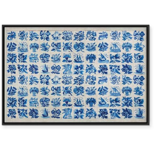  Slika - Azulejos tiles &amp;ndash; traditional Portuguese ceramic tiles 120x80 U crnom drvenom okviru Slike