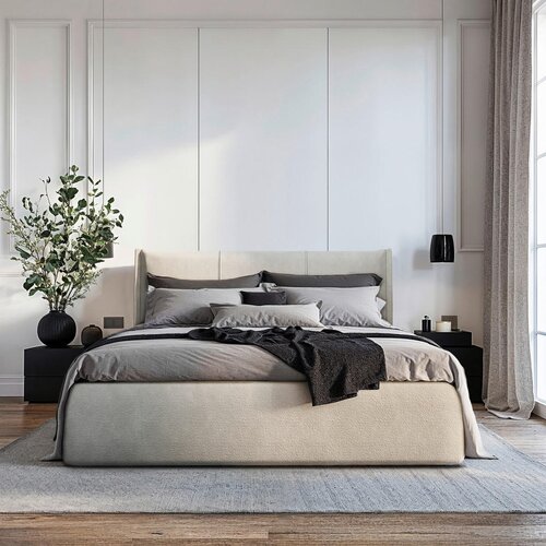 MID.YOU OBLAZINJENA POSTELJA 160 cm x 200 cm , les, tekstil, leseni material naravne barve Slike