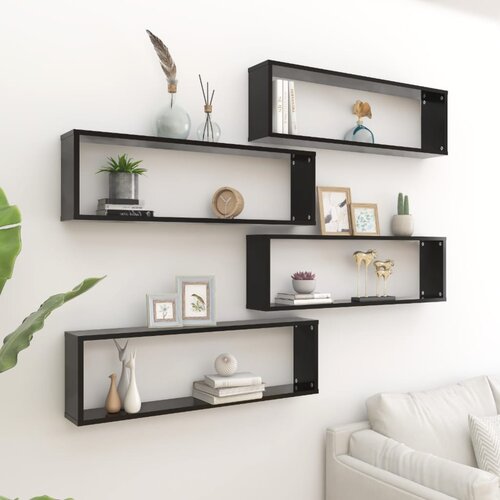vidaXL Kockaste zidne police 4 kom crne 100x15x30 cm konstruirano drvo Cijene