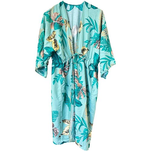  Kaftan z listnim potiskom turkizne barve Slike