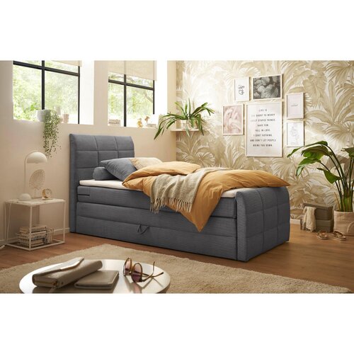 MID.YOU POSTELJA BOXSPRING 100 cm x 200 cm , tekstil, leseni material temno siva Cene