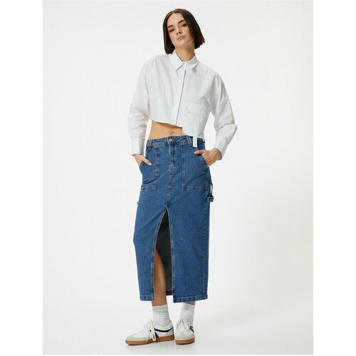 Koton Long Denim Skirt Front Slit Detailed Pocket Cotton Slike