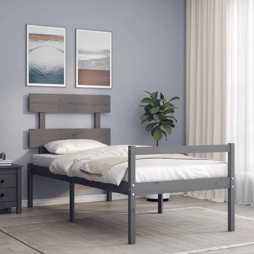 vidaXL Okvir za krevet s uzglavljem sivi 100x200 cm od masivnog drva