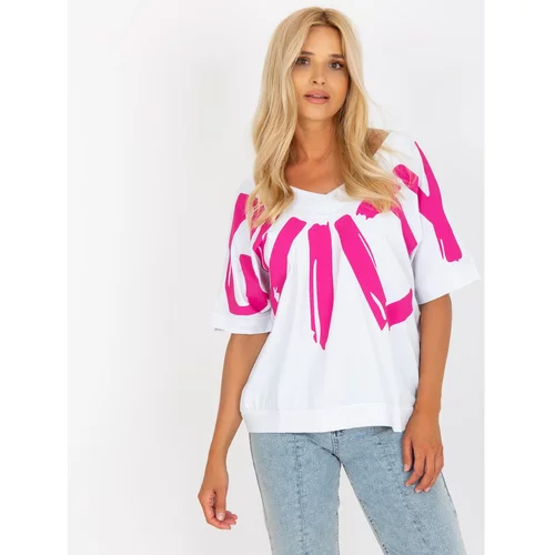 Fashion Hunters White and pink blouse with a print and a V-neck