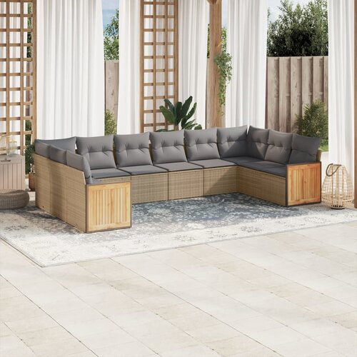 vidaXL 10-dijelni set vrtnih sofa s jastucima bež od poliratana Cijene